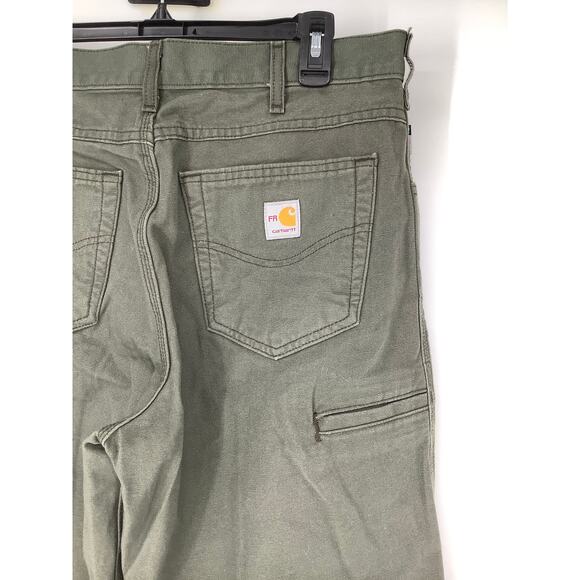 Carhartt Men's 34x32 Moss Green FR Loose Straight Canvas Pants Workwear K27-10 - Picture 5 of 10